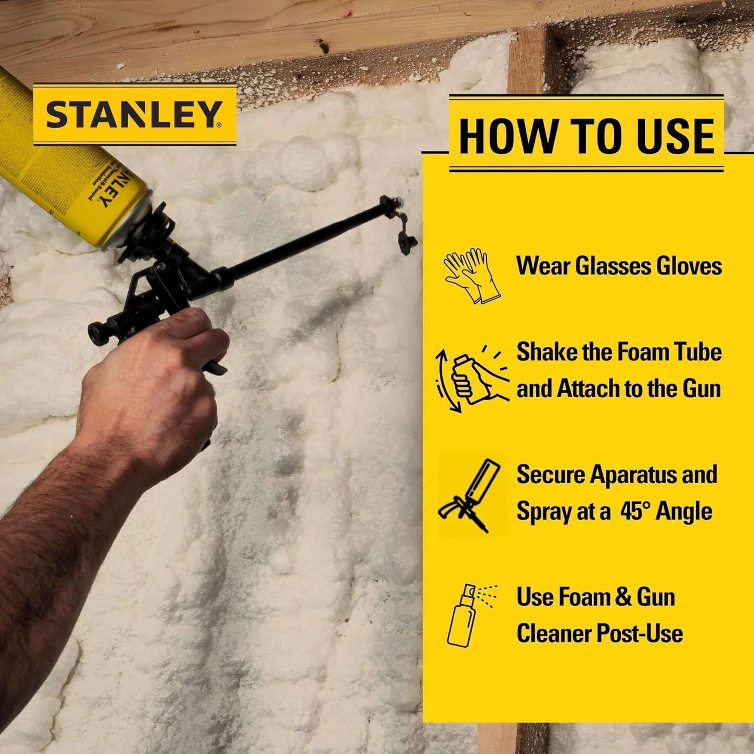 STANLEY Supercoat Spray Foam Insulation Kit - Closed Cell Spray Foam Covers Up to 240 Sq.Ft. - Including Gun, Cleaner, Safety Items - 27.1 oz, 12 Pack