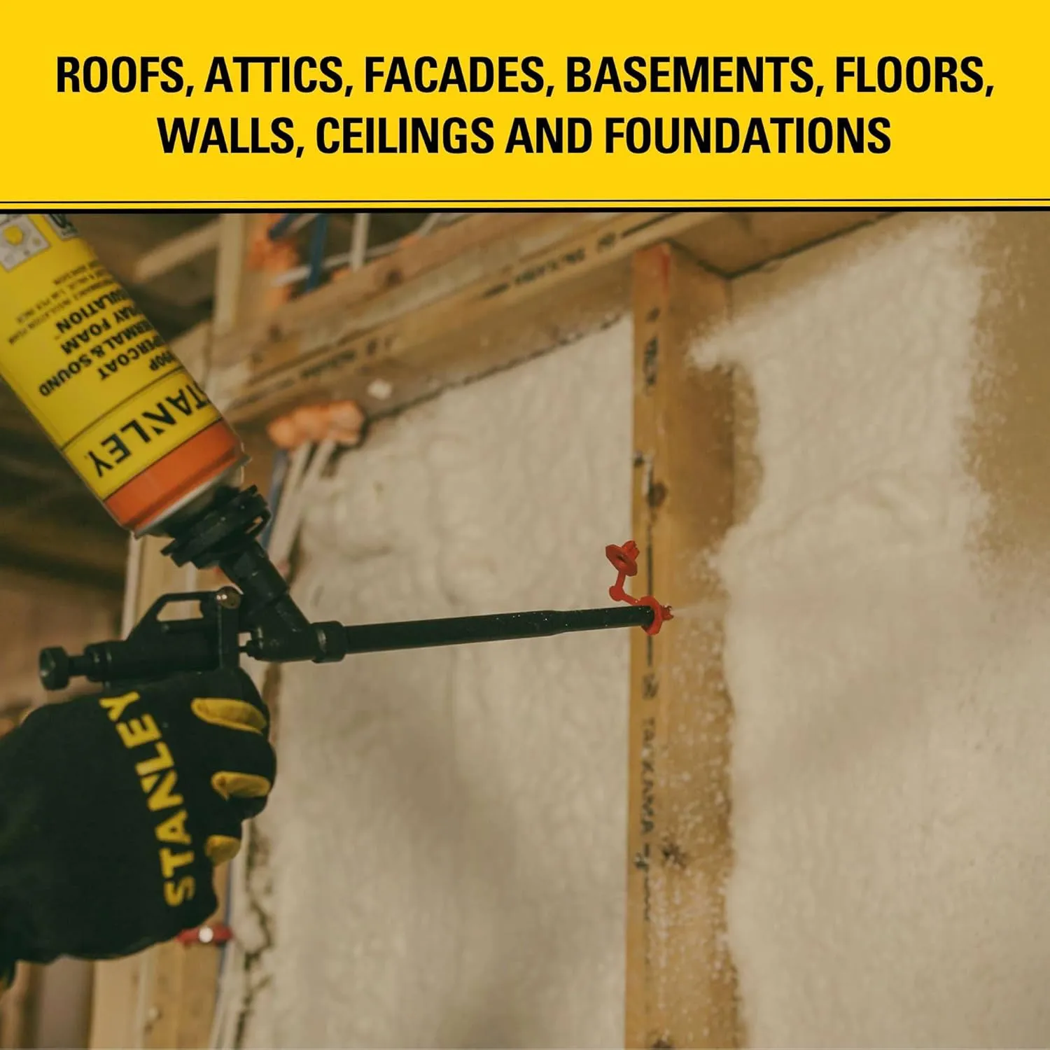 STANLEY Supercoat Spray Foam Insulation Kit - Closed Cell Spray Foam Covers Up to 480 Sq.Ft. - Including Gun, Cleaner, Safety Items - 27.1 oz, 24 Pack
