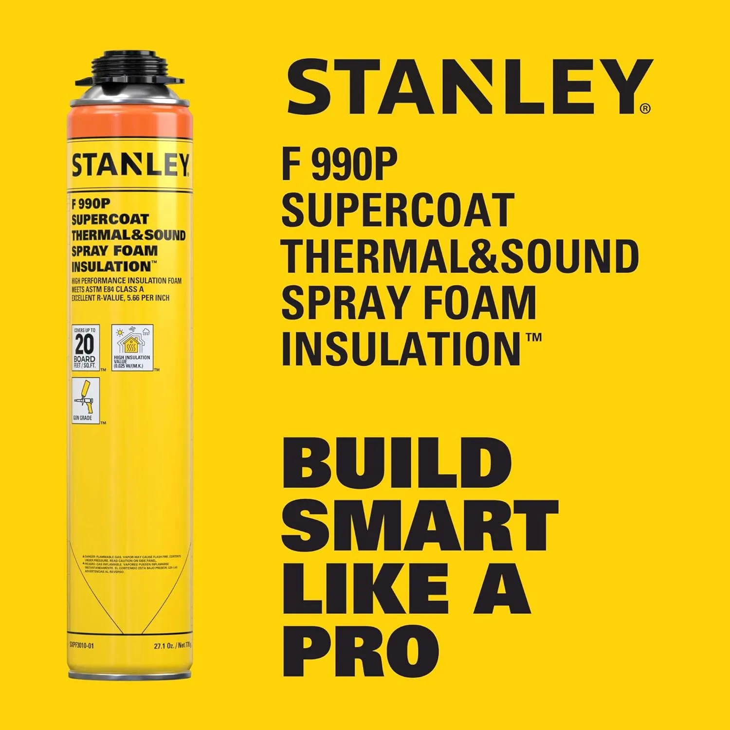 STANLEY Supercoat Spray Foam Insulation Kit - Closed Cell Spray Foam Covers Up to 480 Sq.Ft. - Including Gun, Cleaner, Safety Items - 27.1 oz, 24 Pack