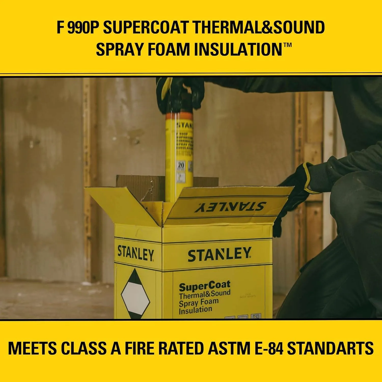 STANLEY Supercoat Spray Foam Insulation Kit - Closed Cell Spray Foam Covers Up to 480 Sq.Ft. - Including Gun, Cleaner, Safety Items - 27.1 oz, 24 Pack