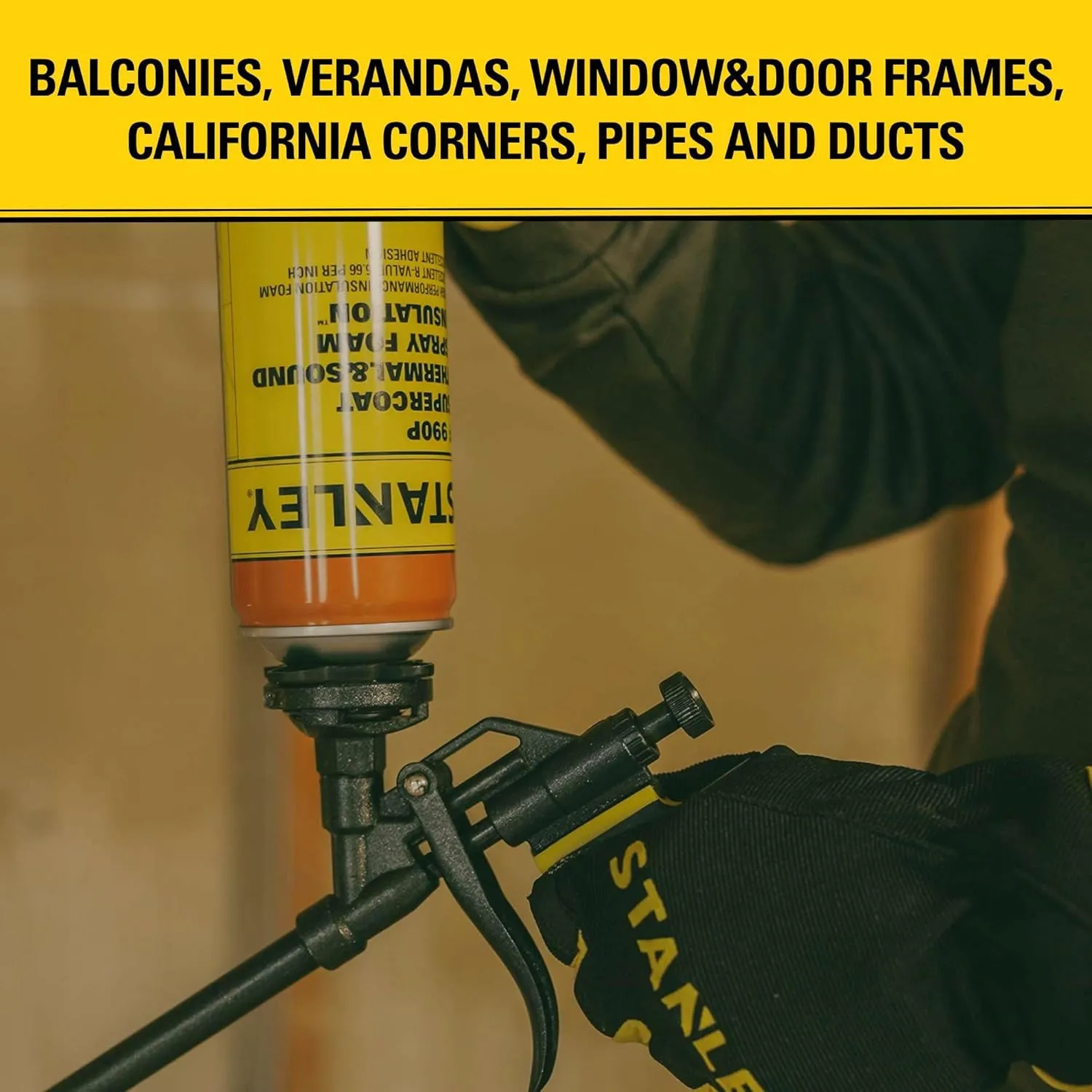 STANLEY Supercoat Spray Foam Insulation Kit - Closed Cell Spray Foam Covers Up to 480 Sq.Ft. - Including Gun, Cleaner, Safety Items - 27.1 oz, 24 Pack