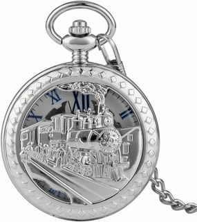 Steampunk Vintage Train Pattern Mechanical Hand-Wind Pocket Watch Black Pendant Antique Clock Manual Mechanism Pocket Watch for Men