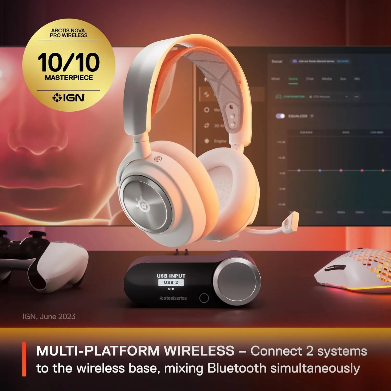 SteelSeries Arctis Nova Pro Wireless Multi-System Gaming Headset - Neodymium Magnetic Drivers - Active Noise Cancellation - Gen 2 Mic - White (Renewed)