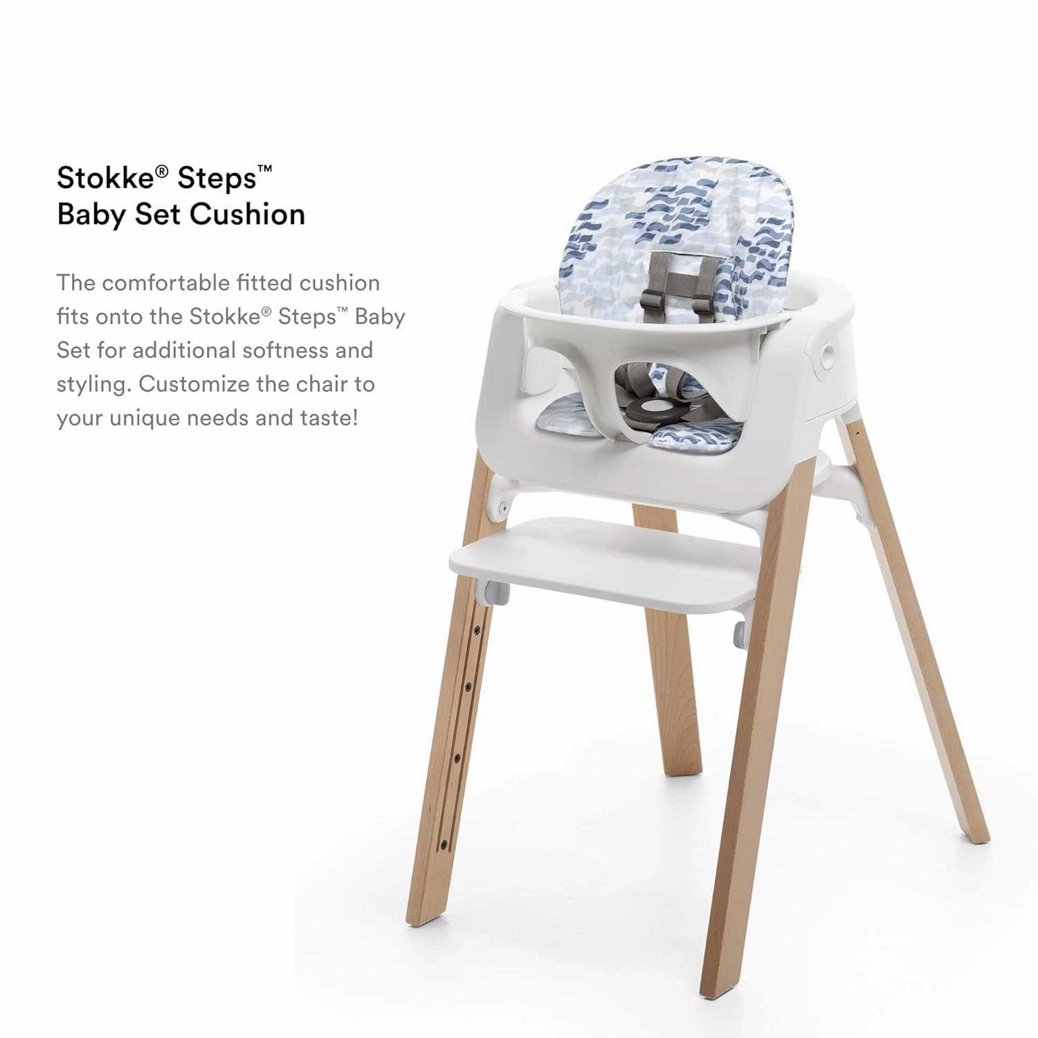 Stokke Steps Baby Set Cushion, Waves Blue - Comfortable Accessory Steps Baby Set - Soft, Easy-to-Clean, Water-Repellent Material - Machine Washable Cotton