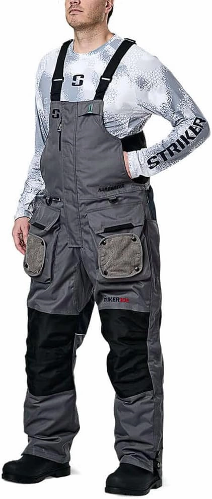 Striker mens Hardwater Durable Windproof Water-resistant Outdoor Ice Fishing Bib With Sure Flote Flotation Technology
