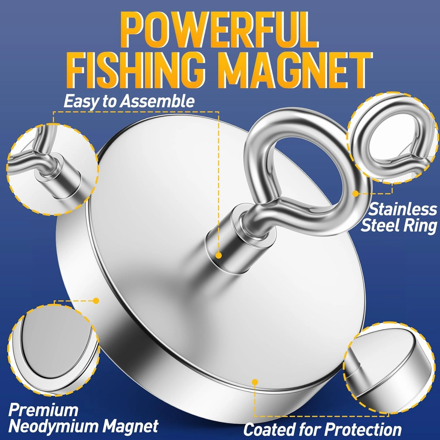 Strong Neodymium Fishing Magnets, 1000 lbs (453 KG) Pulling Power, Rare Earth Magnets, 3.54 inch (90mm) Diameter, Ideal for River Recovery and Magnetic Fishing Excursions