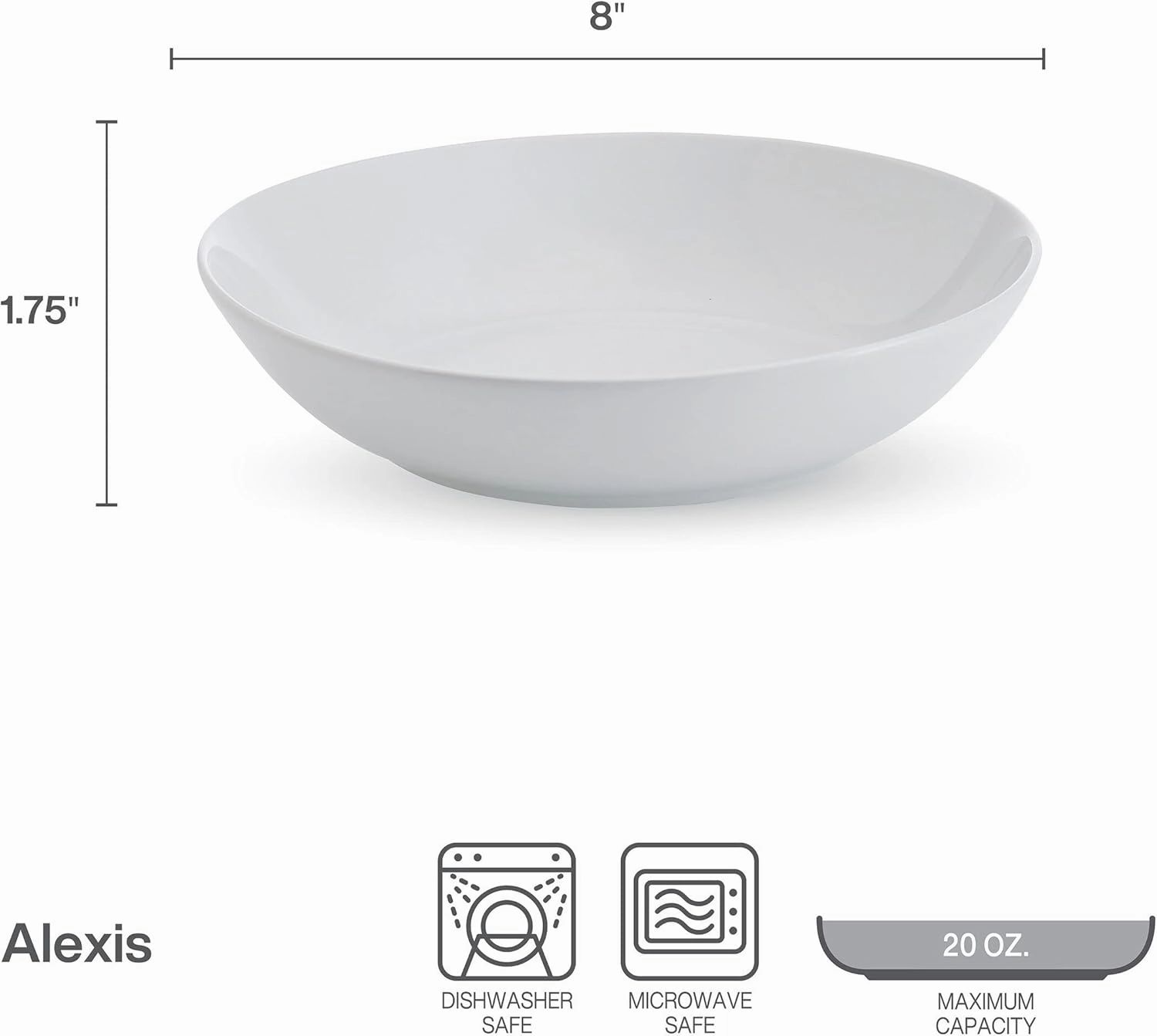 Studio Nova Alexis Set of 4 Pasta Bowls, 8 Inch, 20 Ounce, White
