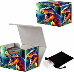 Stylish MTG Deck Box for 110  Cards, Magnetic Commander Deck Case with Bonus Game Card Pouch, Durable Storage for TCG and Sleeved Magic Cards, Colorful Dinosaur