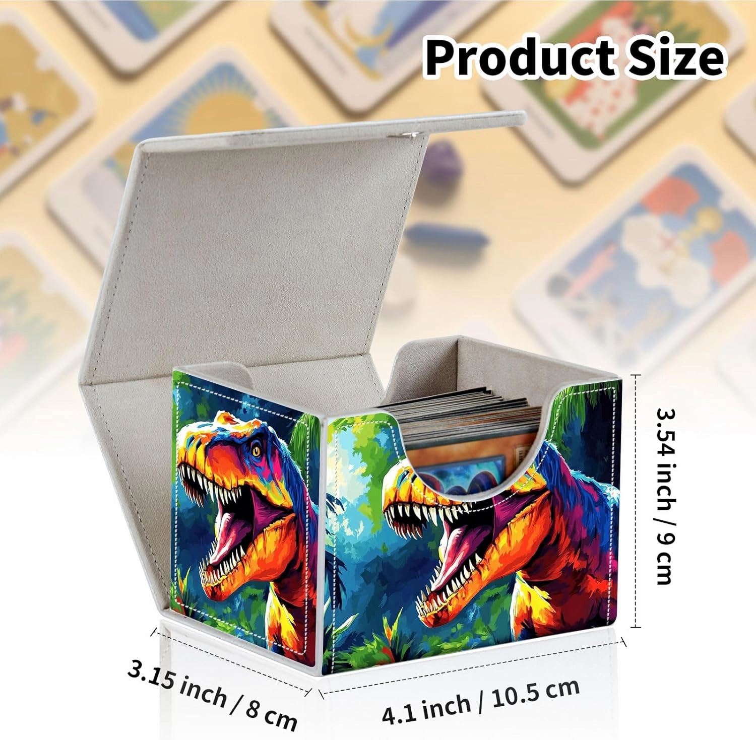 Stylish MTG Deck Box for 110  Cards, Magnetic Commander Deck Case with Bonus Game Card Pouch, Durable Storage for TCG and Sleeved Magic Cards, Colorful Dinosaur