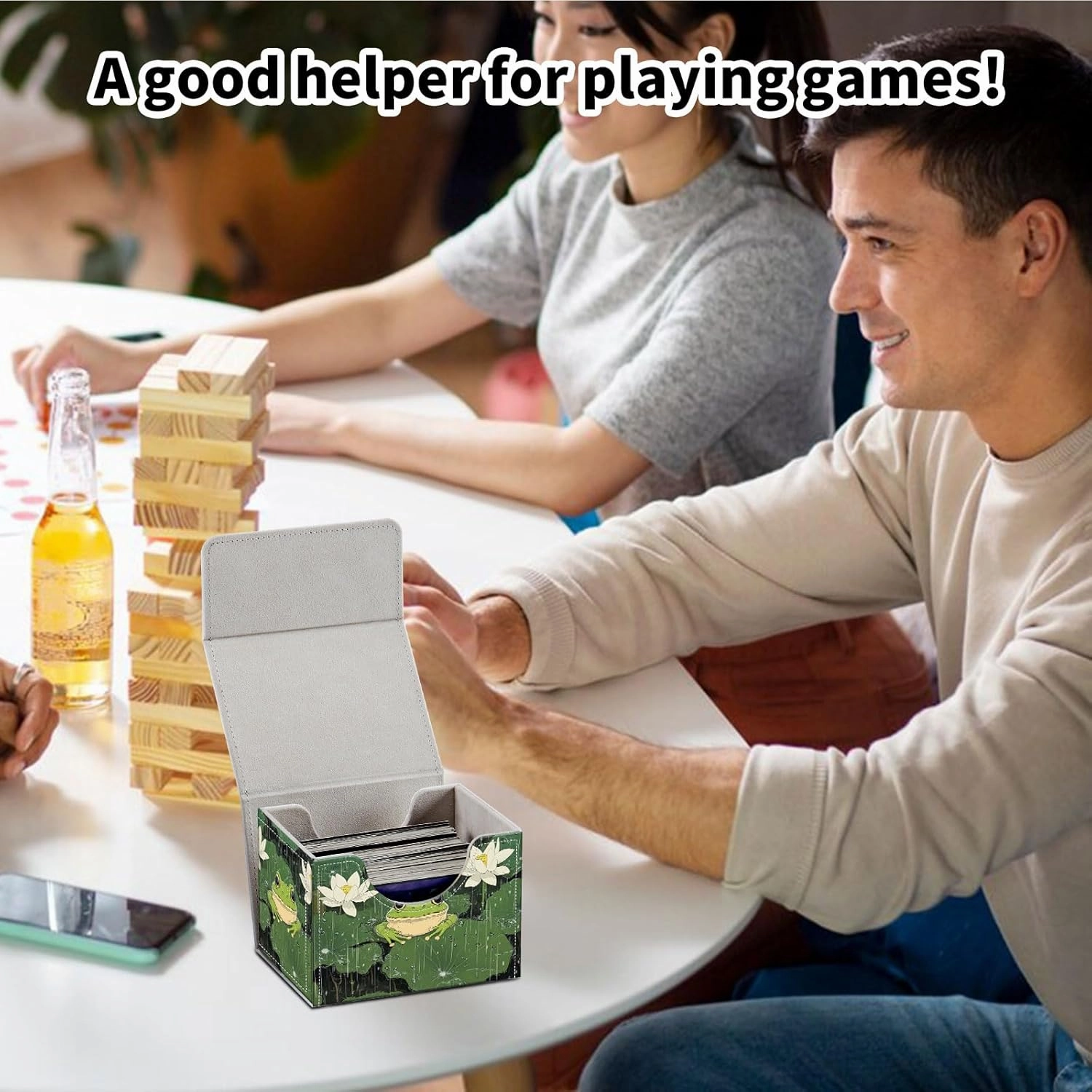 Stylish MTG Deck Box for 110  Cards, Magnetic Commander Deck Case with Bonus Game Card Pouch, Durable Storage for TCG and Sleeved Magic Cards, Cute Frog