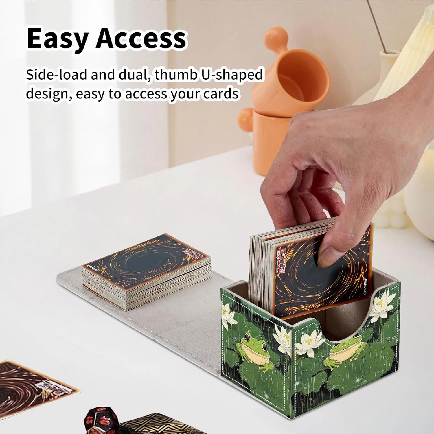 Stylish MTG Deck Box for 110  Cards, Magnetic Commander Deck Case with Bonus Game Card Pouch, Durable Storage for TCG and Sleeved Magic Cards, Cute Frog