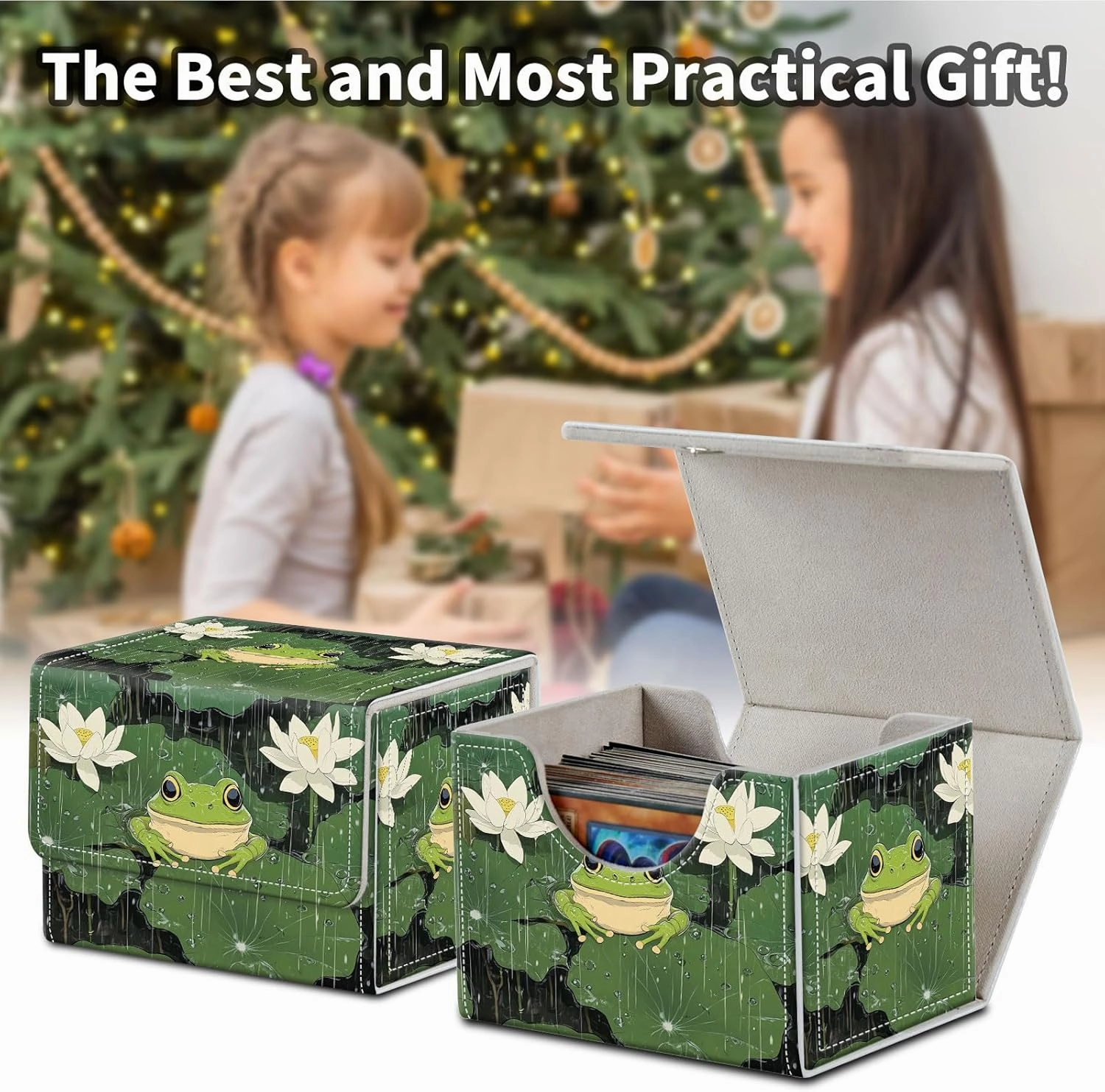 Stylish MTG Deck Box for 110  Cards, Magnetic Commander Deck Case with Bonus Game Card Pouch, Durable Storage for TCG and Sleeved Magic Cards, Cute Frog