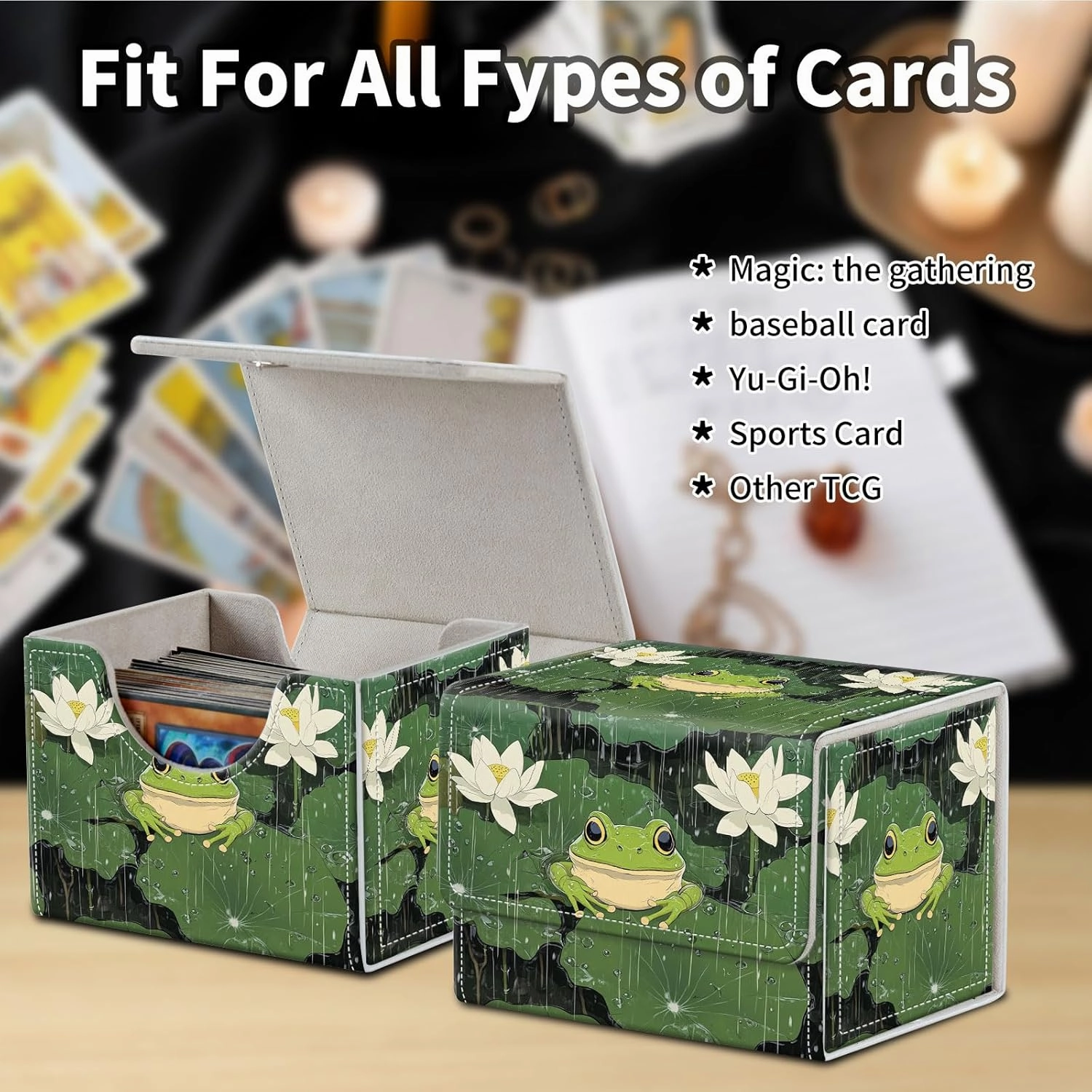 Stylish MTG Deck Box for 110  Cards, Magnetic Commander Deck Case with Bonus Game Card Pouch, Durable Storage for TCG and Sleeved Magic Cards, Cute Frog