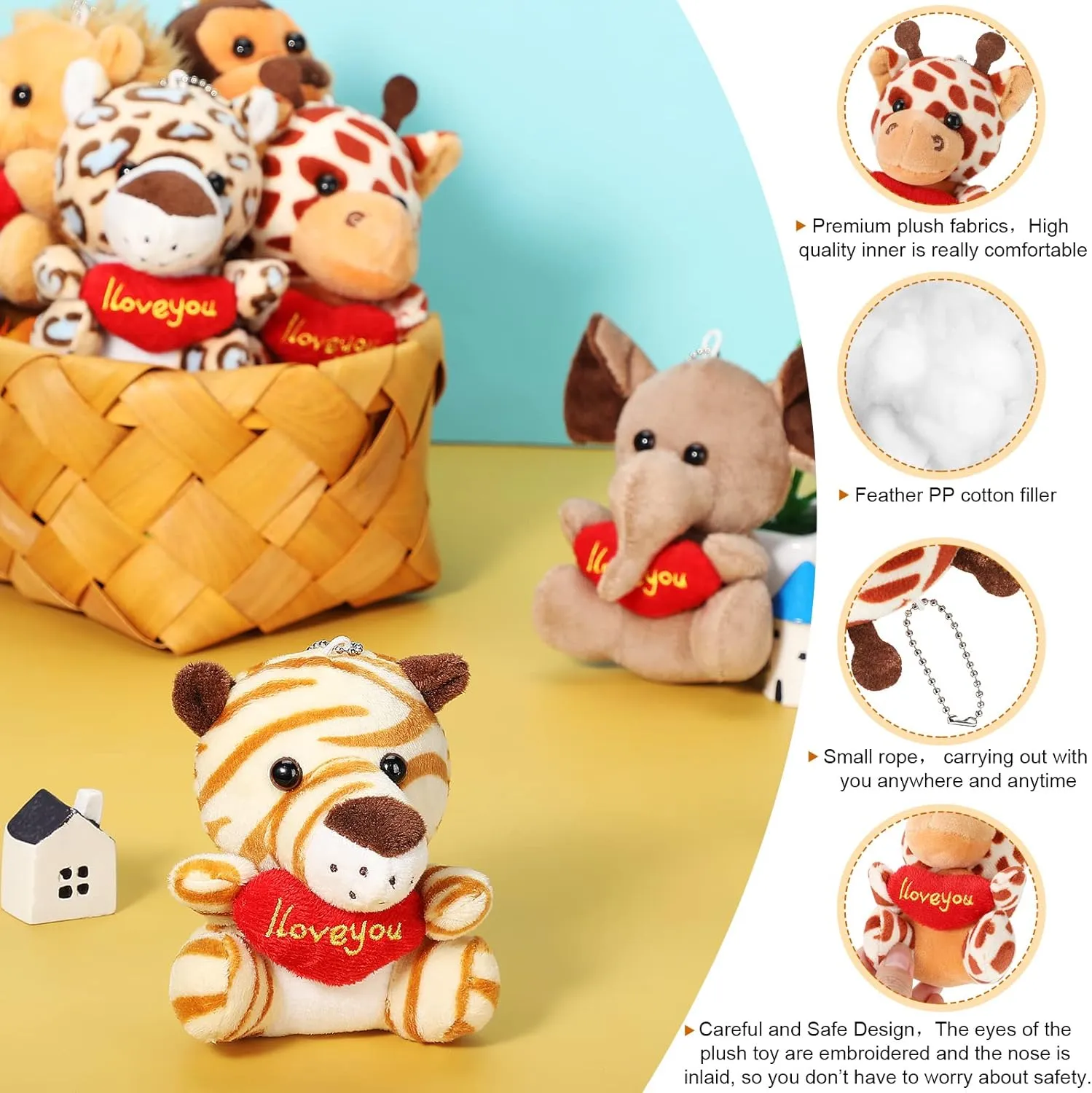 Sumind 12 Pieces Mini Stuffed Forest Animals Jungle Animal Plush Toys 4.8 Inch Cute Elephant Lion Giraffe Tiger Plush for Animal Themed Parties Achievement(Heart)