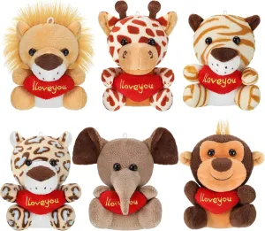 Sumind 12 Pieces Mini Stuffed Forest Animals Jungle Animal Plush Toys 4.8 Inch Cute Elephant Lion Giraffe Tiger Plush for Animal Themed Parties Achievement(Heart)