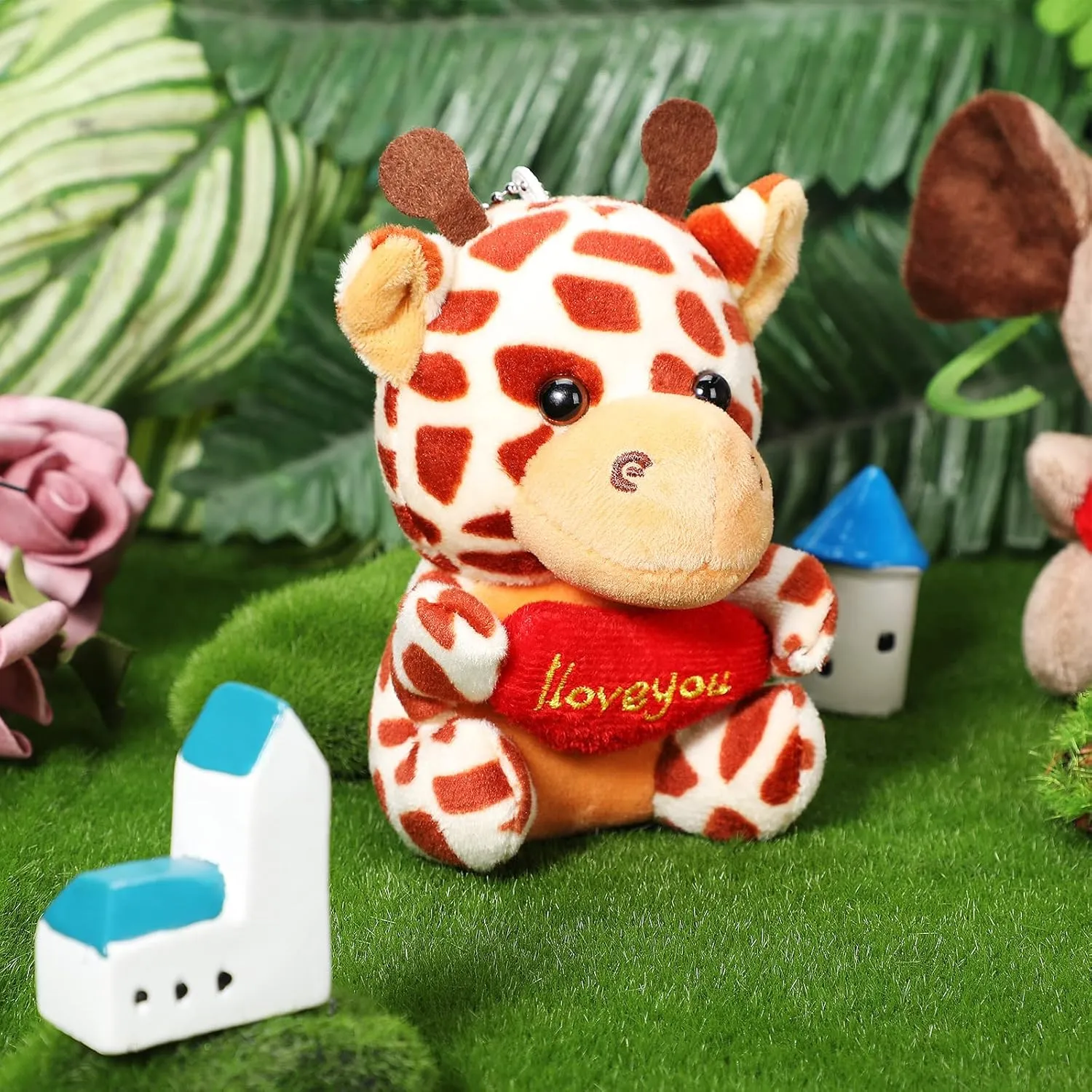 Sumind 12 Pieces Mini Stuffed Forest Animals Jungle Animal Plush Toys 4.8 Inch Cute Elephant Lion Giraffe Tiger Plush for Animal Themed Parties Achievement(Heart)