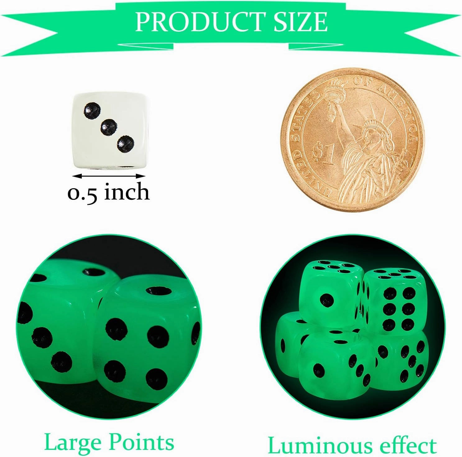 Sumind Glow in The Dark Dice 6 Sided Dice with Black Velvet Pouches for Table Board Games, Party Favors, Toy Gifts(54 Pieces)