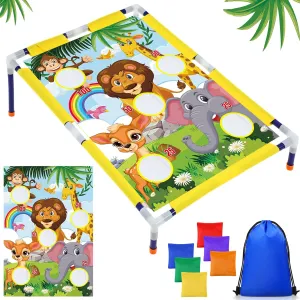 Summer Bean Bag Toss Games with 6 Bean Bags Portable PVC Framed Corn Hole Game Set for Beach Safari Theme Outdoor Game Party