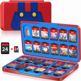 Switch Game Case Holder with 24 Cartridge Slots and 24 Micro SD Card Storage, Slim Portable Game Organizer Traveler Gift Accessories with Magnetic Closure, Protective Hard Shell and Soft Lining