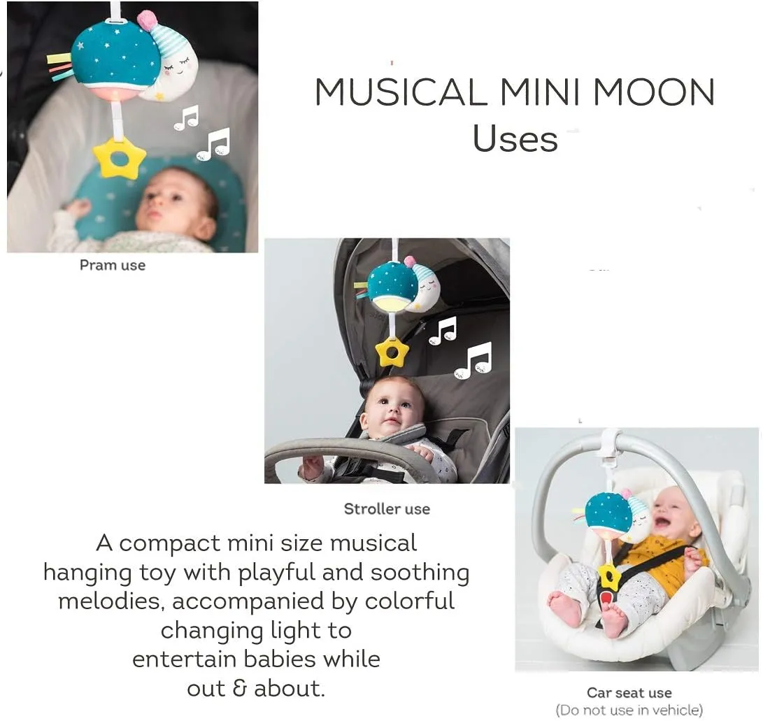 Taf Toys Musical Mini Moon, On-The-Go Pull Down Hanging Music and Lights Infant Toy | Parent and Baby’s Travel Companion, Soothe Baby, Keeps Baby Relaxed While Strolling, for Newborns and Up