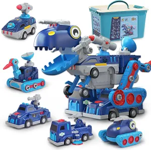 Take Apart Vehicle Magnetic Toy, 5-in-1 Tool Building Trucks Transform to Dinosaur Robot STEM Assemble Car with Storage Box, Kids Child Holiday Birthday Present for 3 4 5 6 7 8 Year Old Boys Girls