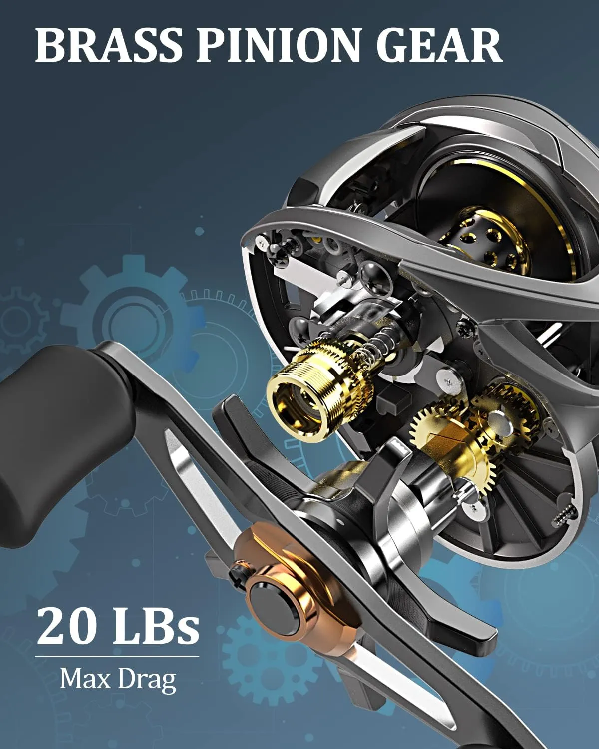 Tempo Baitcasting Reel, Super Smooth 9 1 BB,20LBs Carbon Fiber Drag, 6.6:1 Brass Gear Ratio Low Profile Design Fishing Reel, Magnet Braking System Baitcaster Reel,Dark Grey Left