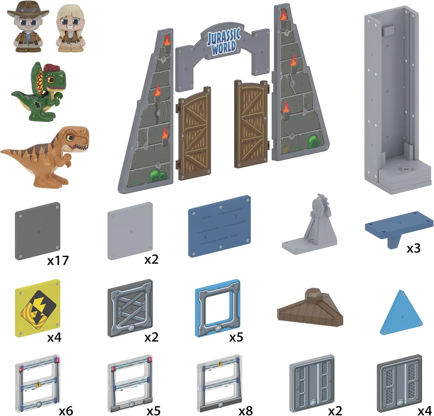 Tile Town Jurassic World Gate Escape Magnetic Tiles Building Set and Figures, Kids 3-5 , New Action Tiles for Action Play, Realistic Builds, STEM Creative Toy