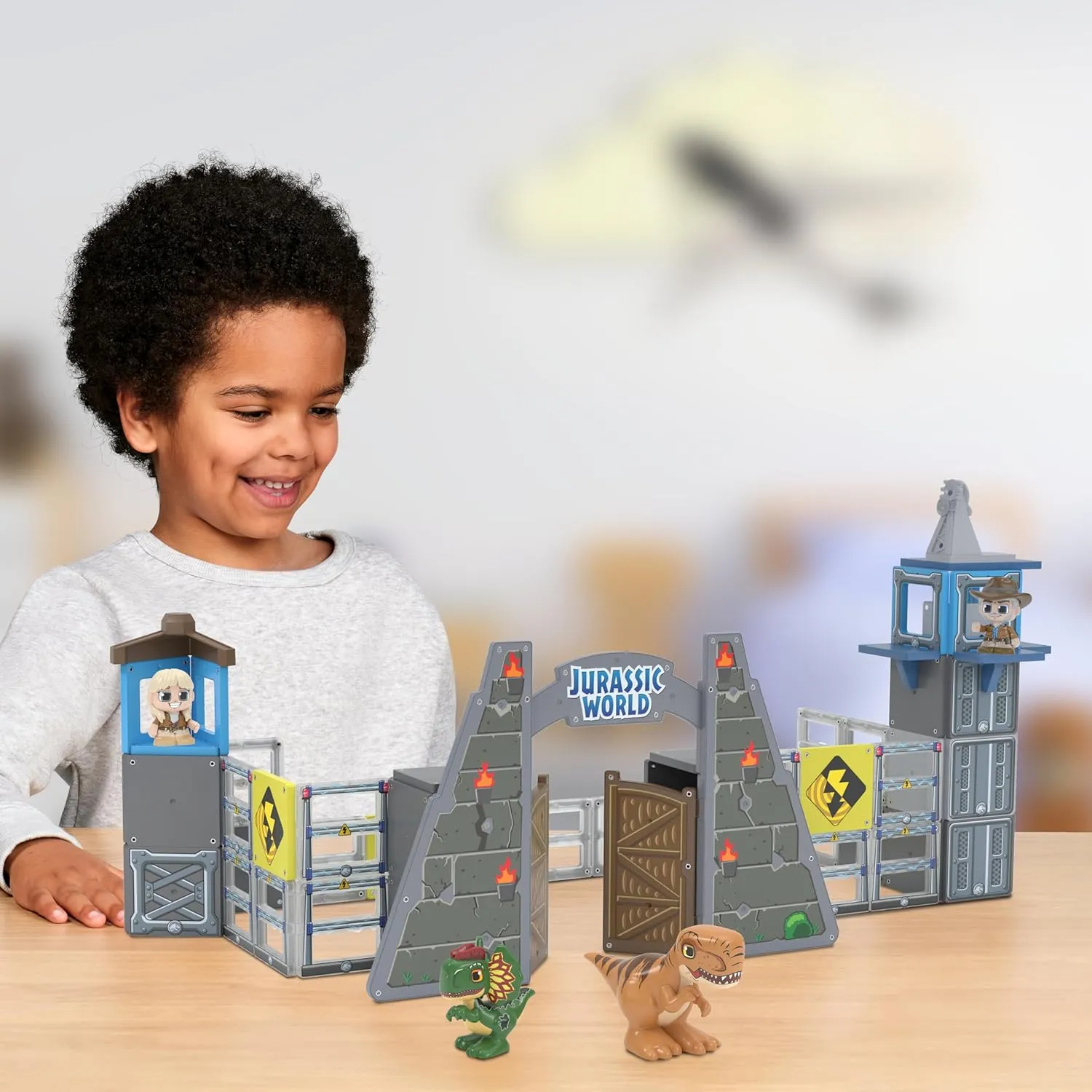 Tile Town Jurassic World Gate Escape Magnetic Tiles Building Set and Figures, Kids 3-5 , New Action Tiles for Action Play, Realistic Builds, STEM Creative Toy