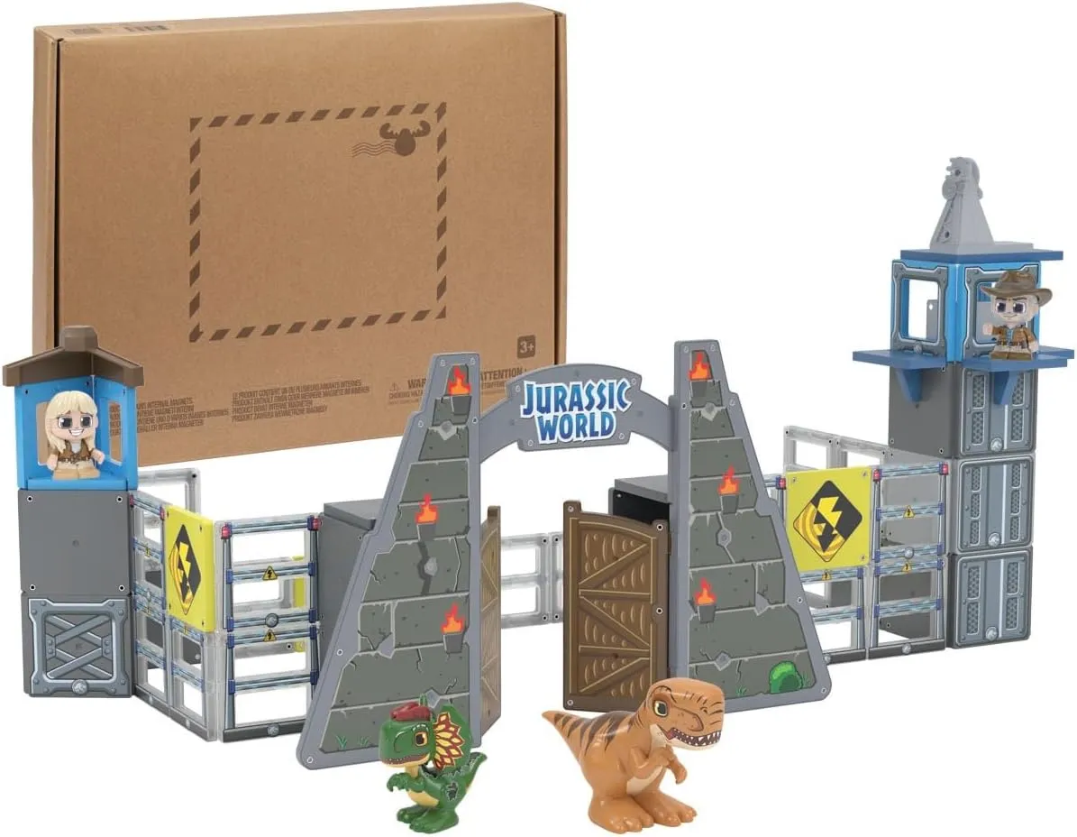 Tile Town Jurassic World Gate Escape Magnetic Tiles Building Set and Figures, Kids 3-5 , New Action Tiles for Action Play, Realistic Builds, STEM Creative Toy