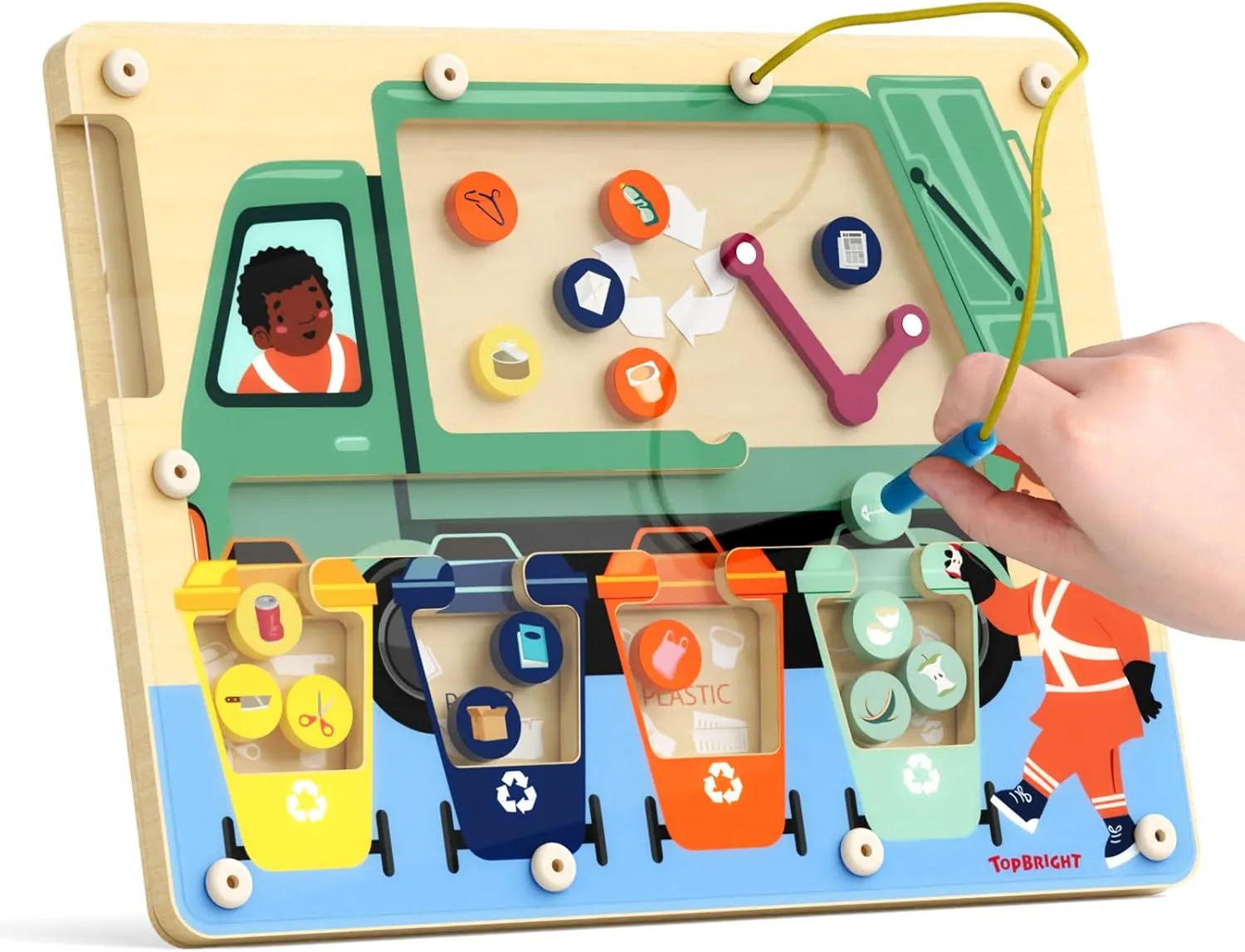 TOP BRIGHT Wooden Magnetic Maze Board for 3 4 5 Years Old, Wooden Activity Board, Learning Color Recognition Magnetic Beads Fine Motor Toys for Kids Age 3  Years Old Boy Girl