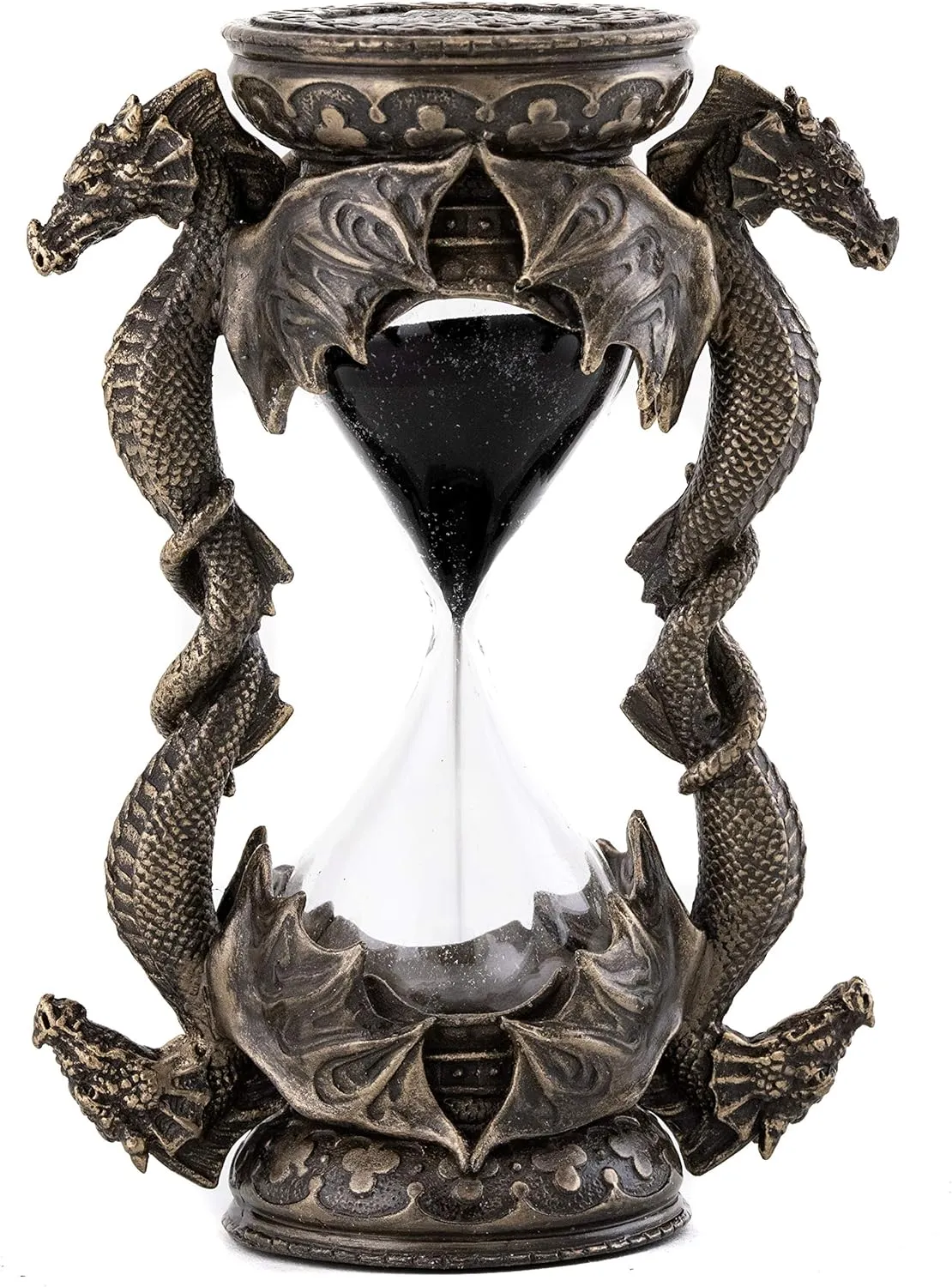 Top Collection Decorative Black Dragon Hourglass - Mythical Sand Timer in Premium Cold Cast Bronze - 5.75-Inch Collectible Medieval Celtic Clock Sculpture