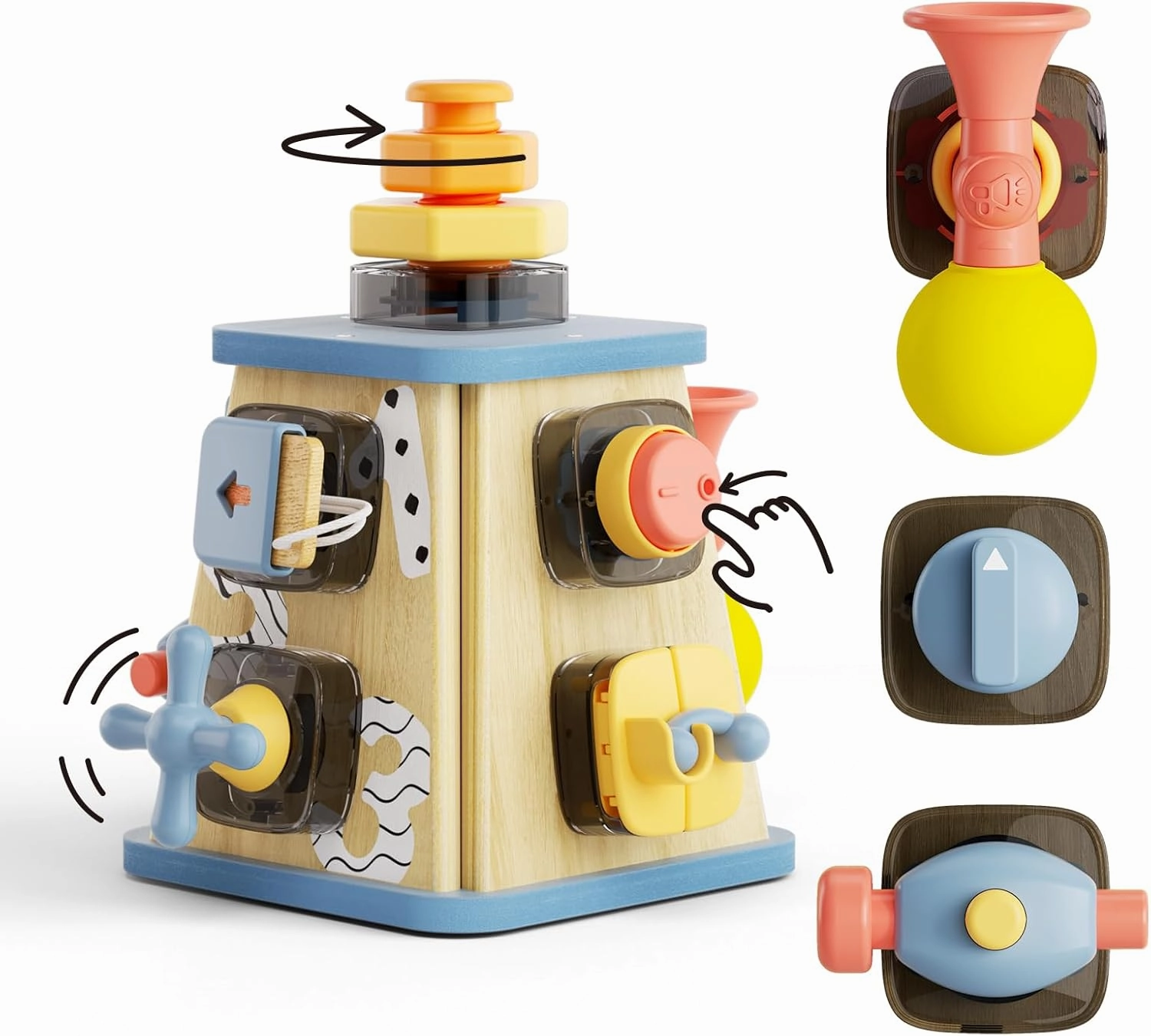 TOP BRIGHT 8 in 1 Wooden Activity Cube, Montessori Toys for 2 Year Old Boy Girl Toddlers, Busy Board for Fine Motor Skills, Education Learning Sensory Development Birthday Gift 18 Months Girl Boy