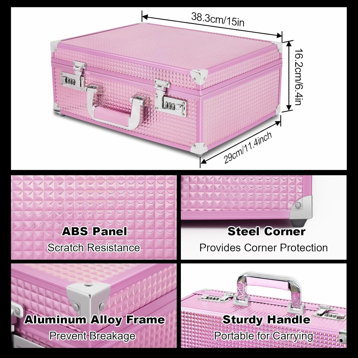 Toploader Storage Box for 3" X 4" 35pt Rigid Cards, Trading Card Storage Box with Combination Lock, Sports Card Case with Removable Dividers for One Touch, Graded Holder (Holds 600  Toploaders, Pink)