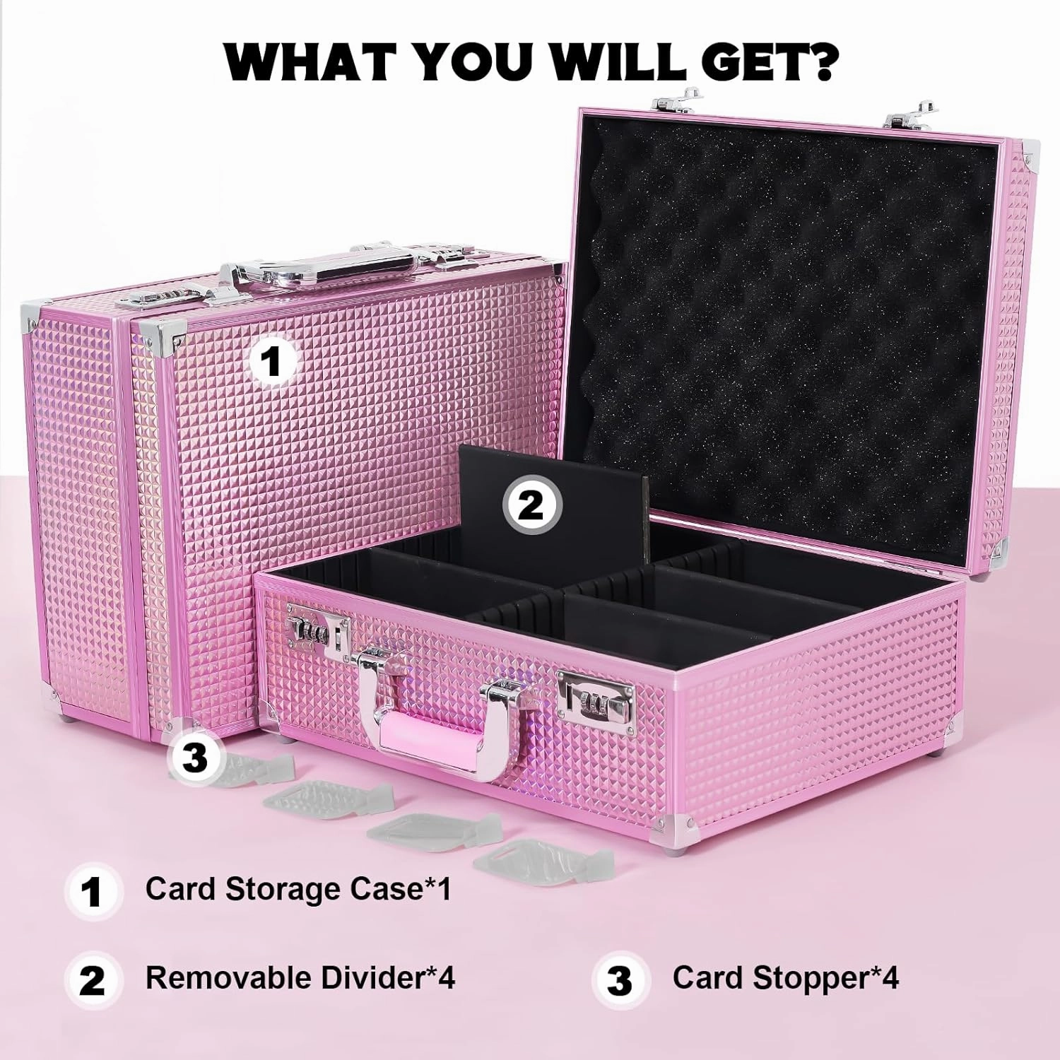 Toploader Storage Box for 3" X 4" 35pt Rigid Cards, Trading Card Storage Box with Combination Lock, Sports Card Case with Removable Dividers for One Touch, Graded Holder (Holds 600  Toploaders, Pink)
