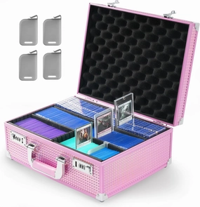 Toploader Storage Box for 3" X 4" 35pt Rigid Cards, Trading Card Storage Box with Combination Lock, Sports Card Case with Removable Dividers for One Touch, Graded Holder (Holds 600  Toploaders, Pink)
