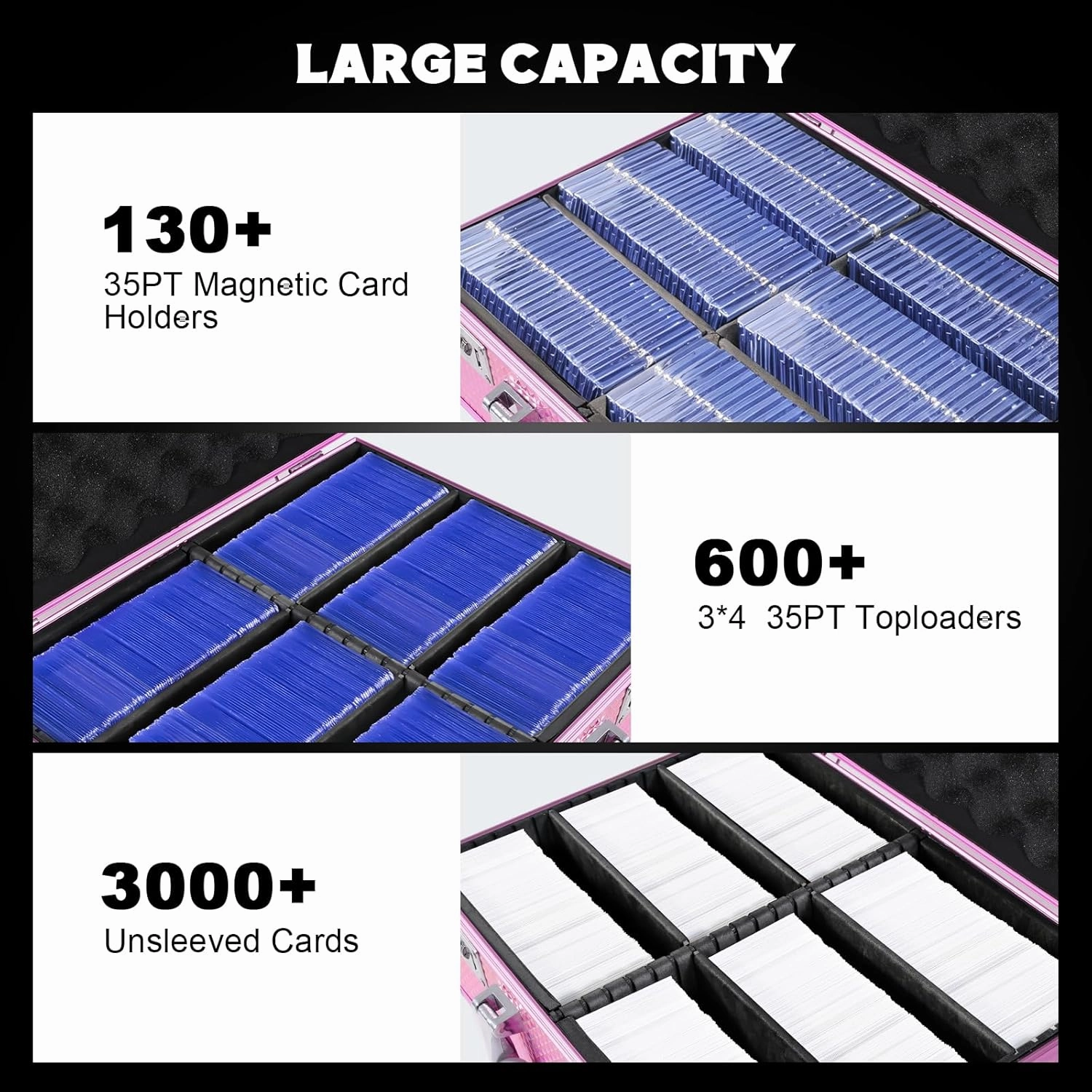 Toploader Storage Box for 3" X 4" 35pt Rigid Cards, Trading Card Storage Box with Combination Lock, Sports Card Case with Removable Dividers for One Touch, Graded Holder (Holds 600  Toploaders, Pink)
