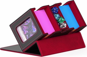 TopMade Card Deck Box with Commander Display, Trading Card Storage Box 520  with Dice Tray, Leather Magnetic Closure Trading Card Case for YuGiOh, TCG, MTG and Sport Cards - Black & Red