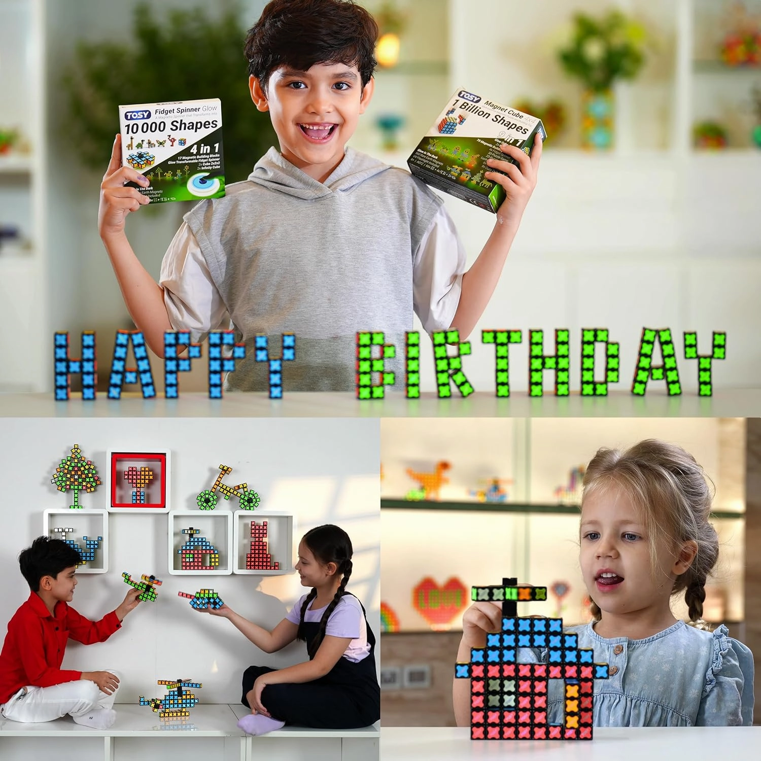 TOSY Magnet Cube 4x4 - 560 Magnets, 70 Blocks, 8in1 Toy: 4th of July Decorations, Puzzle Cube, STEM Building Blocks, Transformable Fidget Spinner, Infinity Cube, Magnet Tiles, UV Flashlight, Glowing