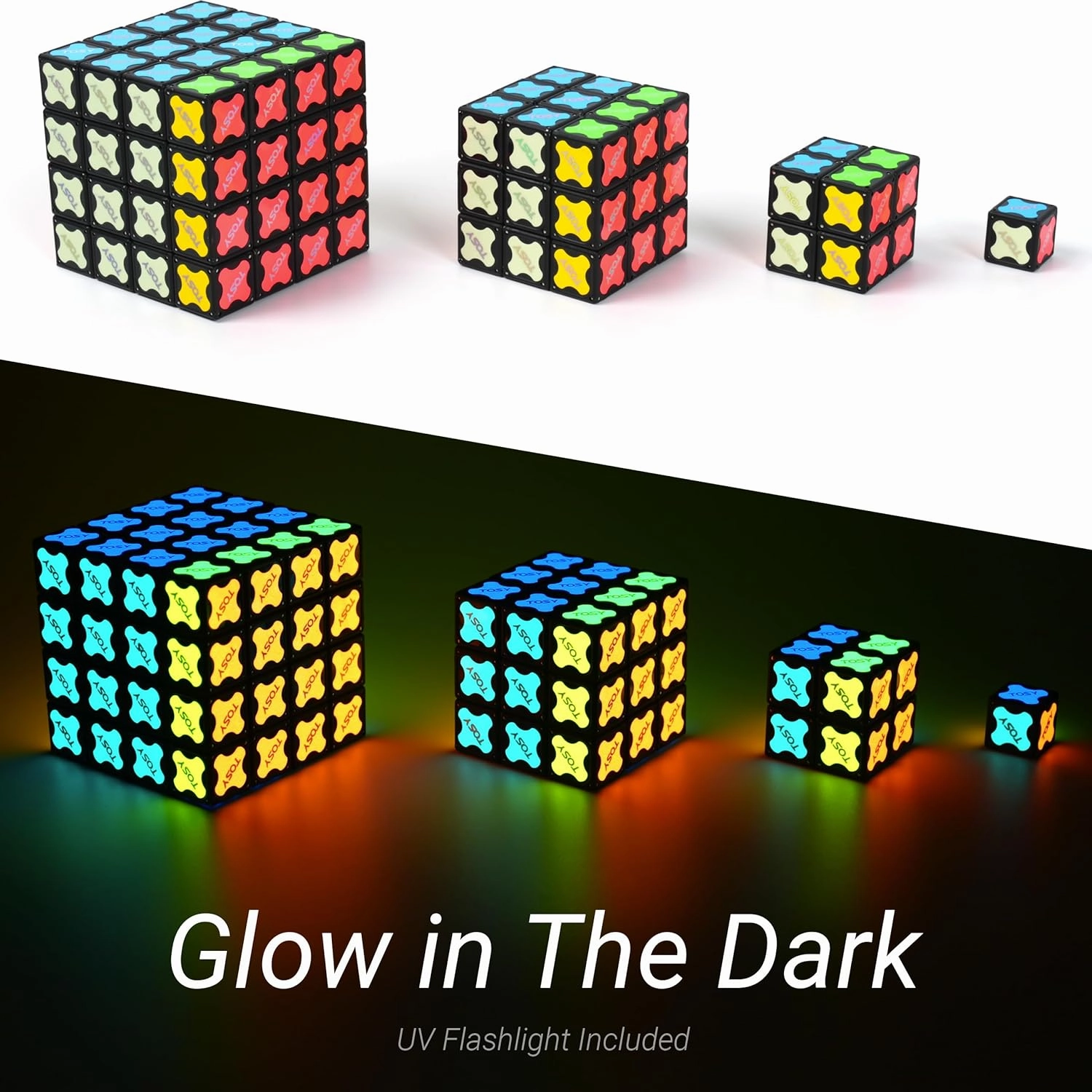 TOSY Magnet Cube 4x4 - 560 Magnets, 70 Blocks, 8in1 Toy: 4th of July Decorations, Puzzle Cube, STEM Building Blocks, Transformable Fidget Spinner, Infinity Cube, Magnet Tiles, UV Flashlight, Glowing