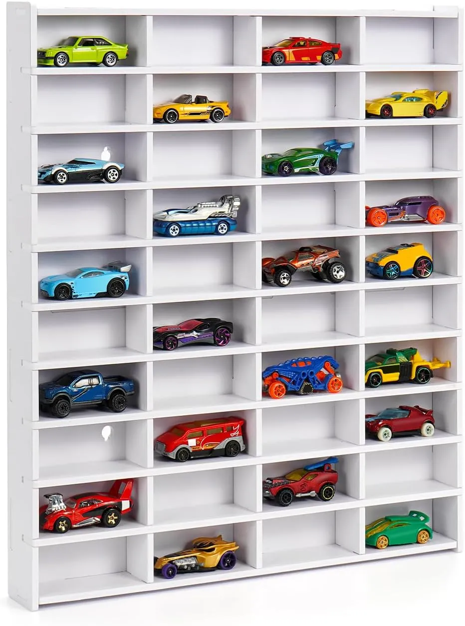 Toy Car Display Shelf, Holds 40 Diecast 1/64 Toy Cars, Wall Mount Model Car Storage Organize Case