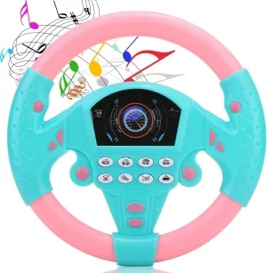 Toy Steering Wheel, Simulated Driving Controller Electric Early Learning Educational Sounding Toy Pretend Driving Seat Toys for Children Boys and Girls, Kids Interactive Toys,