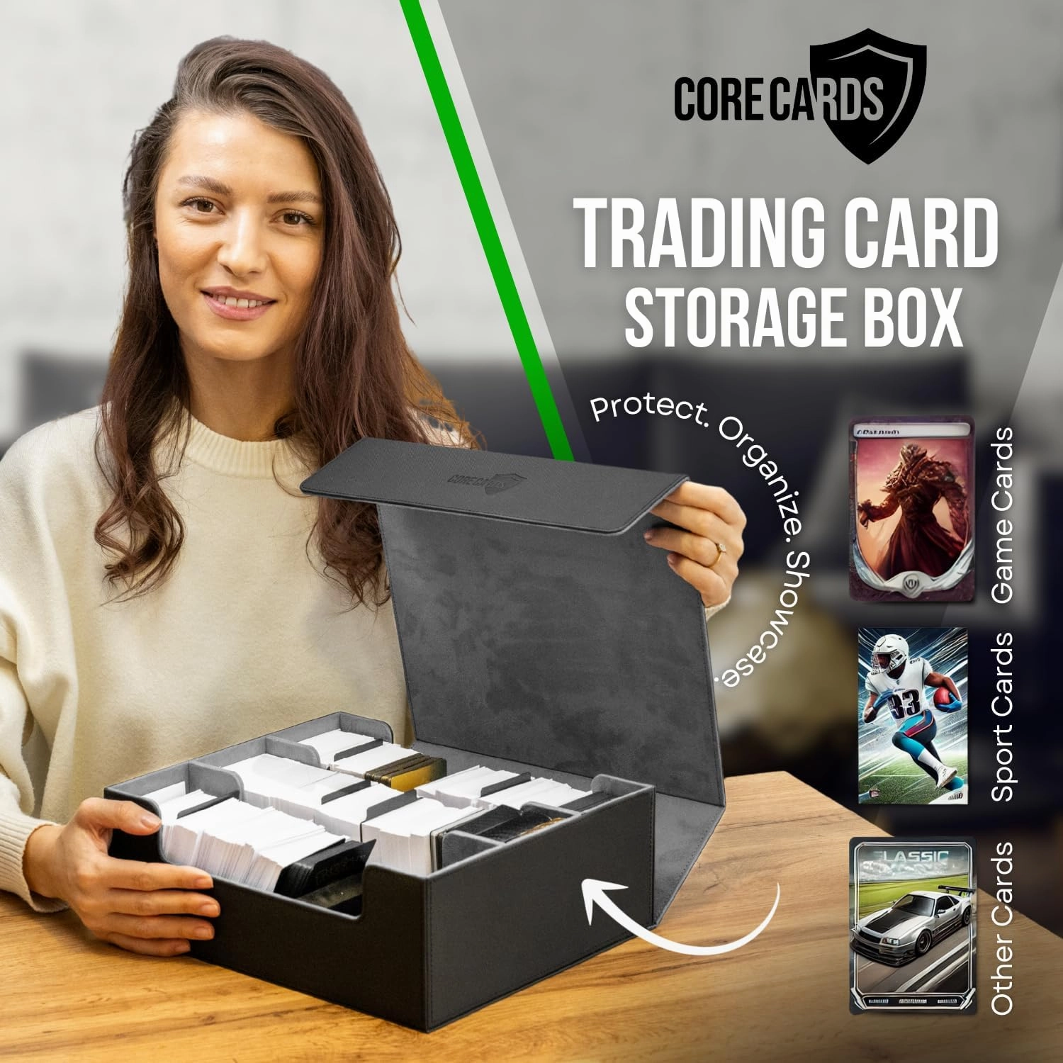 Trading Card Deck Box Storage Case - Holds 1800  Cards, Magnetic Closure, Dividers for MTG, Yugioh, and Sports Card Collection