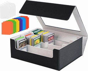 Trading Card Storage Box - 2400  Commander Card Deck Case with See-through Display Top for Magic the Gathering YuGiOh, TCG MTG PTCG Box with 12 Dividers 4 Supporters, Black and Gray