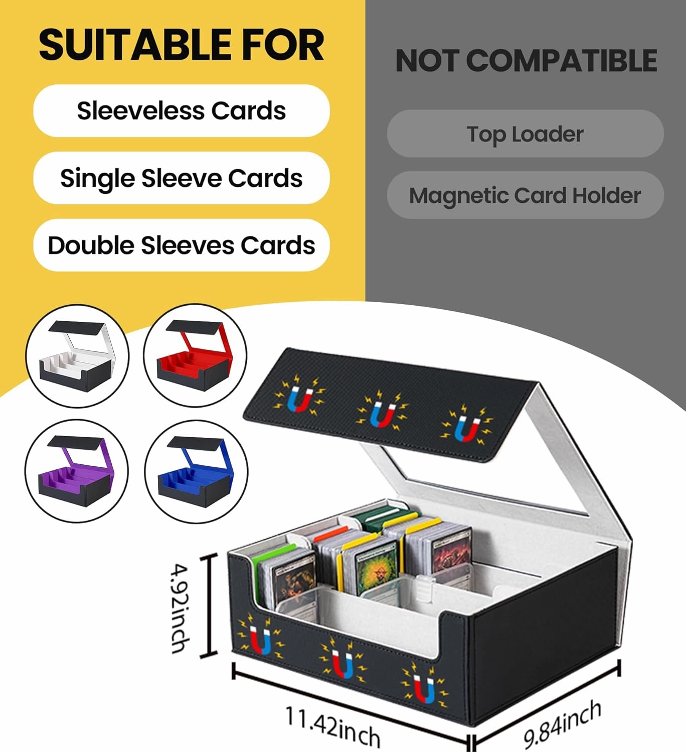 Trading Card Storage Box - 2400  Commander Card Deck Case with See-through Display Top for Magic the Gathering YuGiOh, TCG MTG PTCG Box with 12 Dividers 4 Supporters, Black and Gray