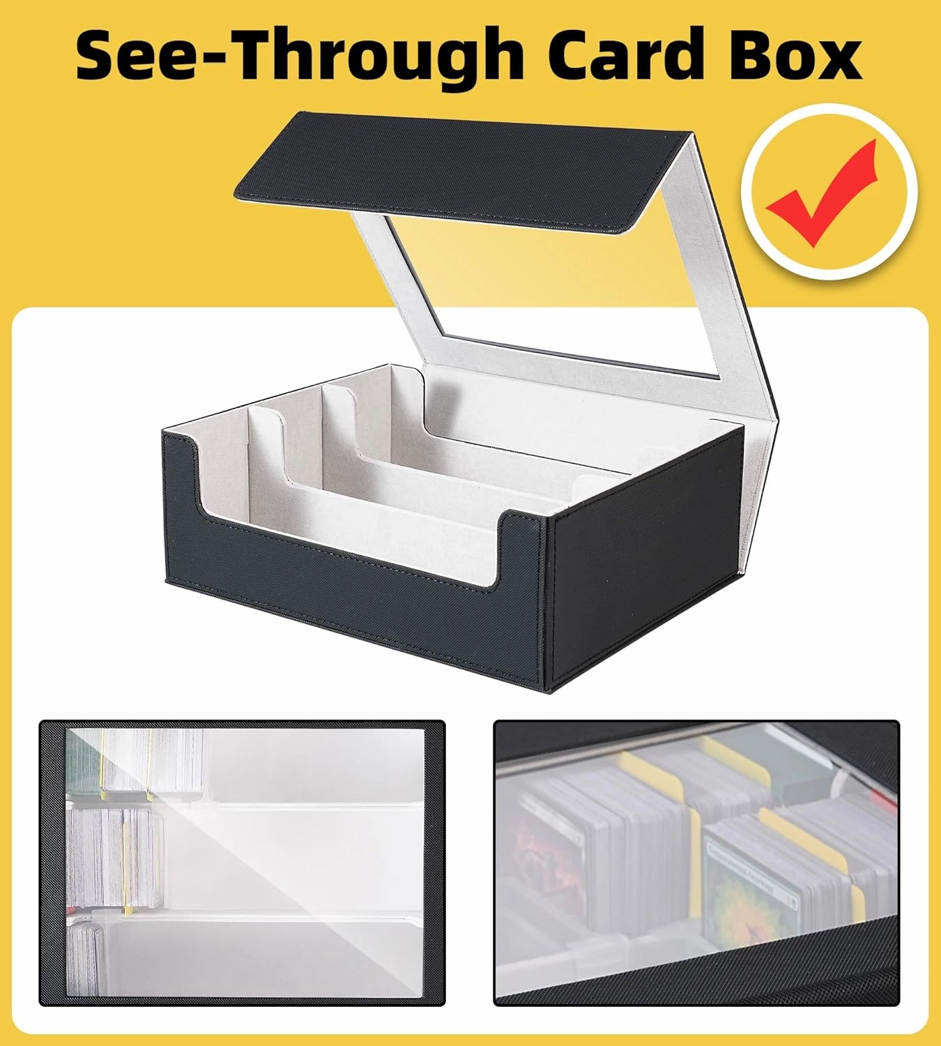 Trading Card Storage Box - 2400  Commander Card Deck Case with See-through Display Top for Magic the Gathering YuGiOh, TCG MTG PTCG Box with 12 Dividers 4 Supporters, Black and Gray