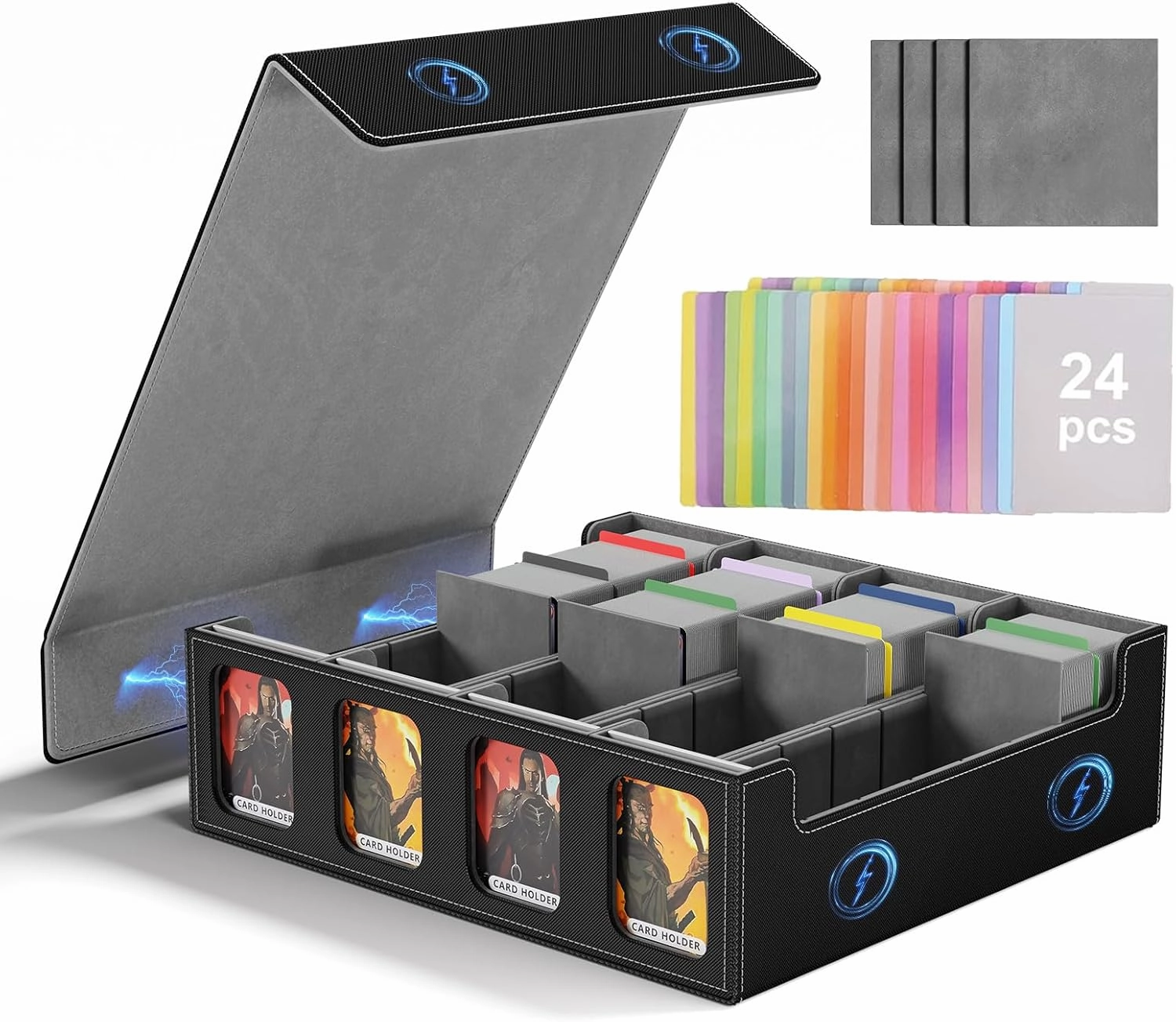 Trading Card Storage Box for MTG, Commander Card Deck Box Fits 3200  Cards with 12 Divider Tabs and 4 Top Loader, PU Leather Magnetic Closure Card Case Fits for Magic/TCG/YuGiOh/Sport Cards
