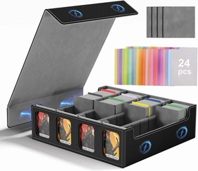 Trading Card Storage Box for MTG, Commander Card Deck Box Fits 3200  Cards with 12 Divider Tabs and 4 Top Loader, PU Leather Magnetic Closure Card Case Fits for Magic/TCG/YuGiOh/Sport Cards