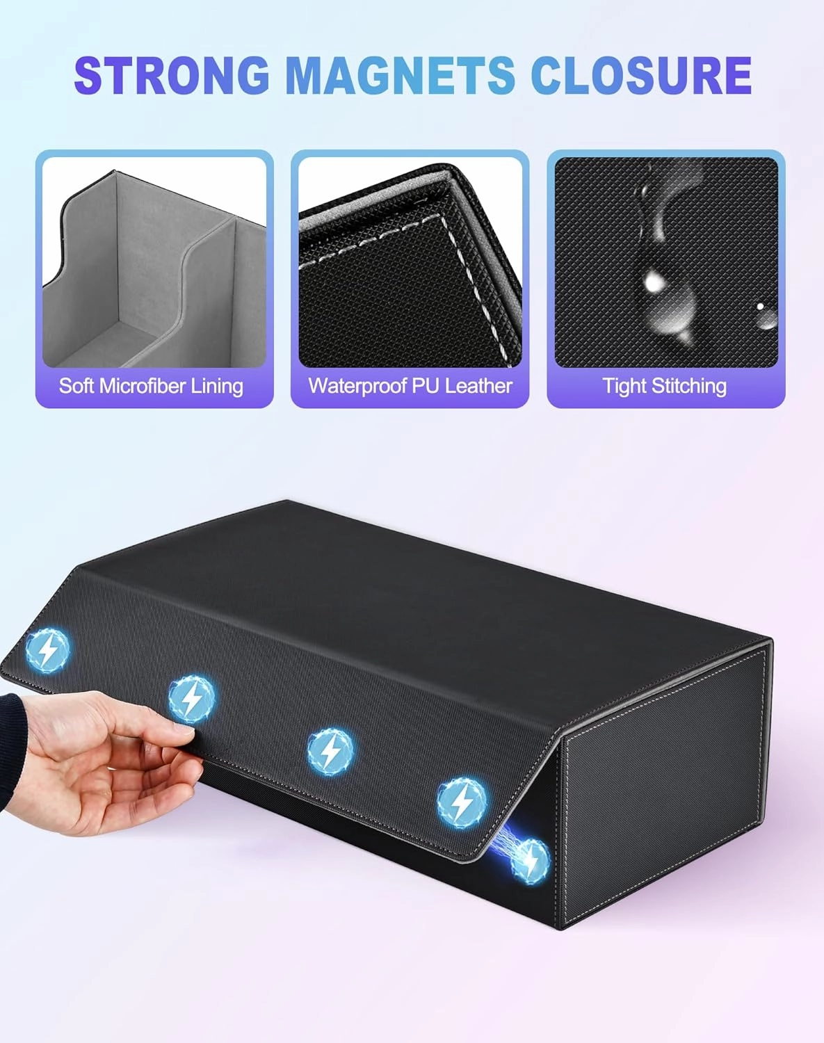 Trading Card Storage Box for MTG, Fits 7 Pcs Small Commander Deck Box, Large Card Deck Case with Dice Box for TCG PTCG Magic Sports Cards Game Playmat (Black, Gray)