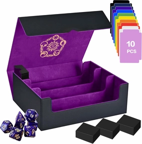 Trading Card Storage Box for MTG/TCG/YuGiOh, Commander Deck Case Fits 2000  Cards, 10 Dividers, Dice Set, 3 Foam Stoppers, PU Leather, Magnetic Closure, Magic, Sports Cards (Purple)