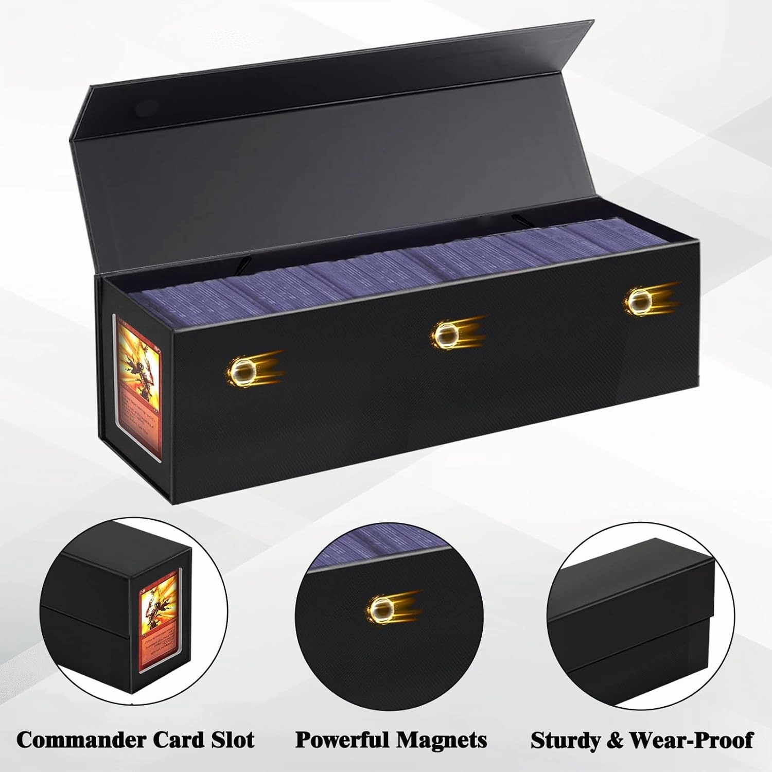 Trading Card Storage Box, Magnetic, Toploaders, Black, Bulk Boxes for Tcg, Sports, Game, Basketball, Fits 850 Sports and 1200 Standard Cards-4 Pack